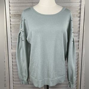 INC (International Concepts) Crewneck Sweater w Pearls Sage Green-Large